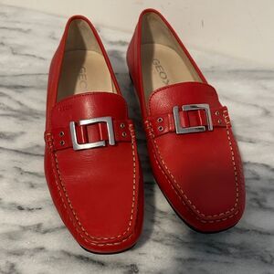 Geox Vibrant Red Leather Loafers womens sz 37.5